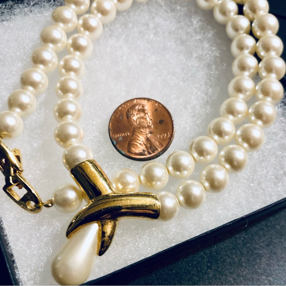 Napier Cream Pearl Strand Necklace with Gold pearl Drop